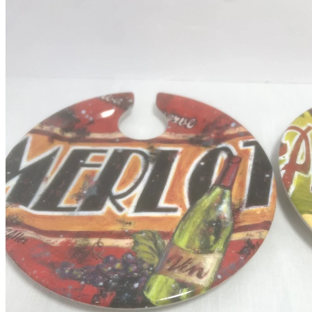 Set 4 Evergreen Earthware Wine Plates Cabernet Merlot Pinot Noir Chardonnay 7.5